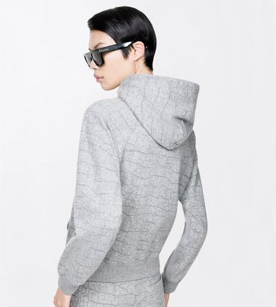TOM FORD CASHMERE COTTON BLEND GREY MELANGE CASHMERE COTTON CROCO JACQUARD JERSEY HOODIE