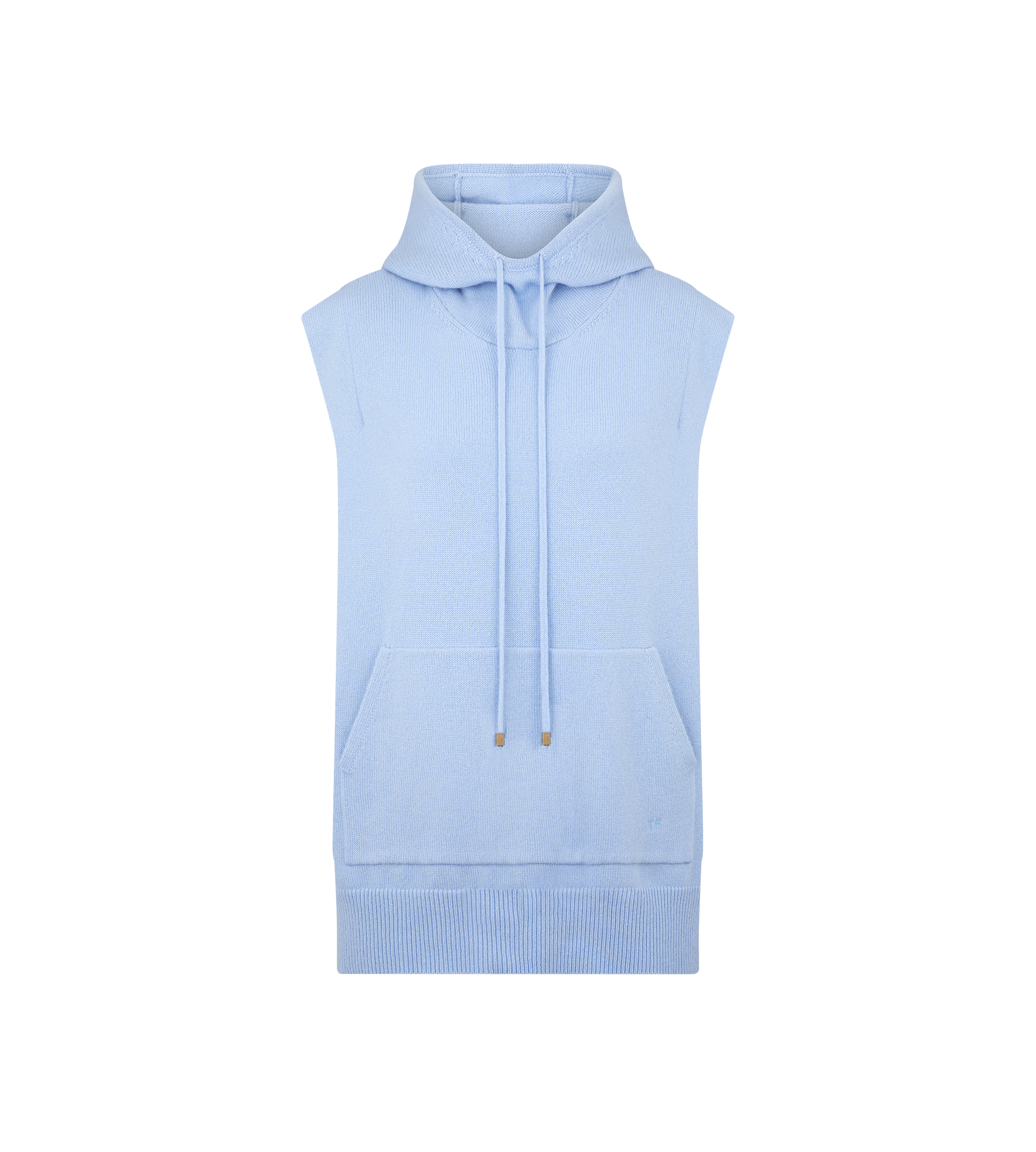 SOFT CASHMERE  RELAXED SLEEVELESS HOODIE WITH TONAL TF EMBROIDERED LOGO