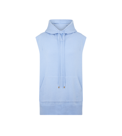 SOFT CASHMERE  RELAXED SLEEVELESS HOODIE WITH TONAL TF EMBROIDERED LOGO