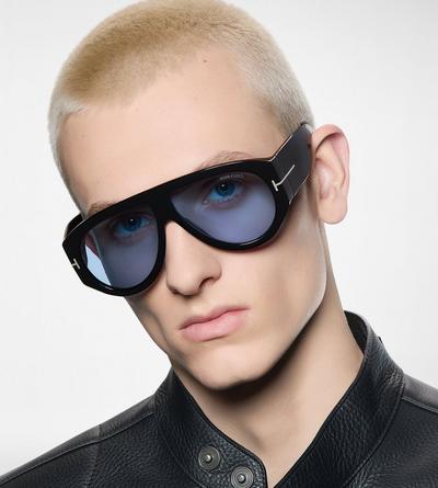 TOM FORD OM SHINY BLACK  / BLUE BRONSON SUNGLASSES
