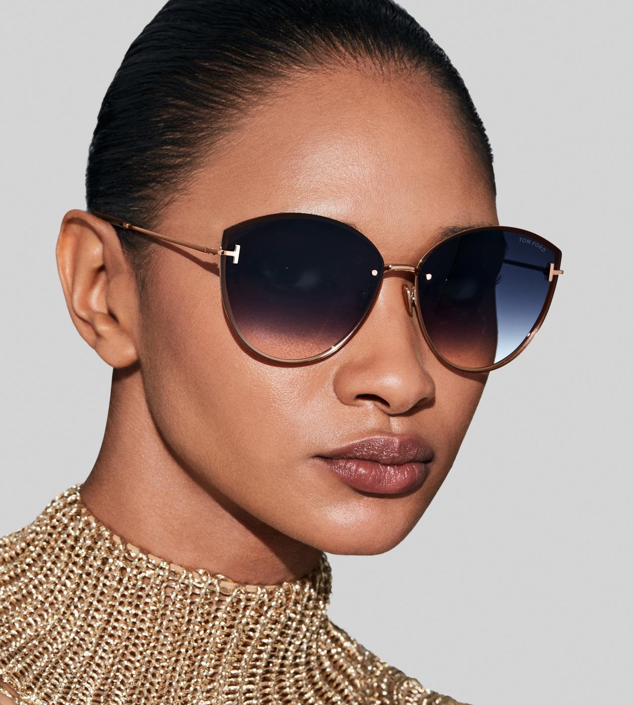 TOM FORD OM ROSE GOLD & BROWN EVANGELINE SUNGLASSES