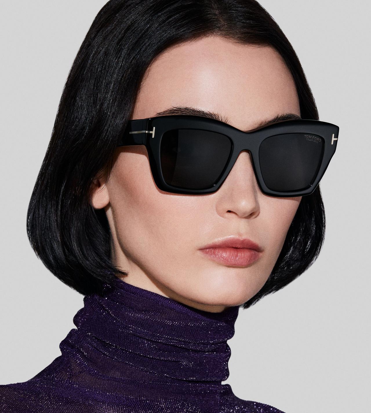 TOM FORD OM SHINY BLACK  / SMOKE POLARIZED LUNA SUNGLASSES
