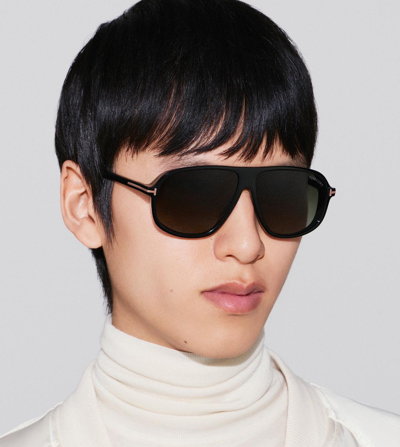 TOM FORD OM SHINY BLACK  / GRADIENT SMOKE GUILLAUME SUNGLASSES