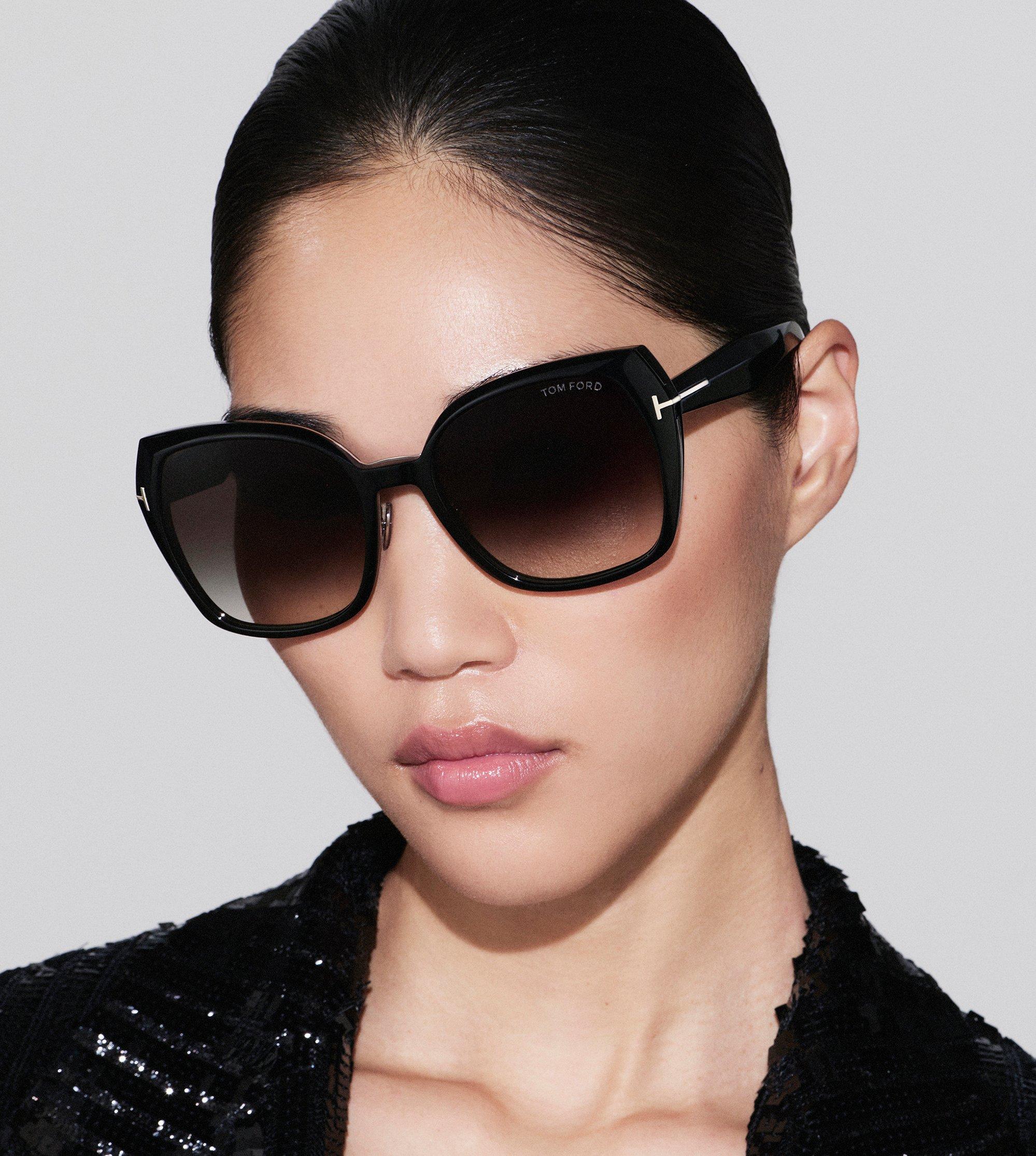 Tom Ford Women\'s Oversized Sunglasses in Plum Frame with Gradient Smoke Lenses Tom Ford Plum Sunglasses FT1223 01B Shiny Black - eye-oo.com main image 4