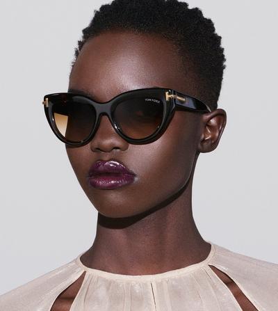 TOM FORD OM RED HAVANA / GRADIENT BROWN ICON CAT EYE SUNGLASSES
