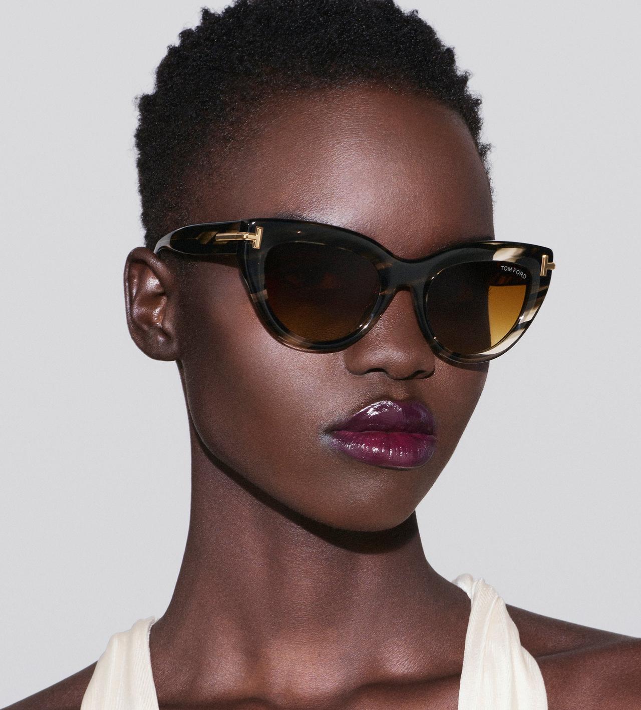 TOM FORD OM COLOURED HAVANA / GRADIENT BROWN ICON CAT EYE SUNGLASSES