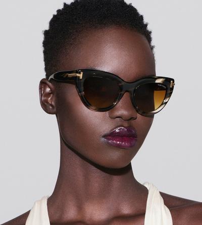 TOM FORD OM COLOURED HAVANA / GRADIENT BROWN ICON CAT EYE SUNGLASSES