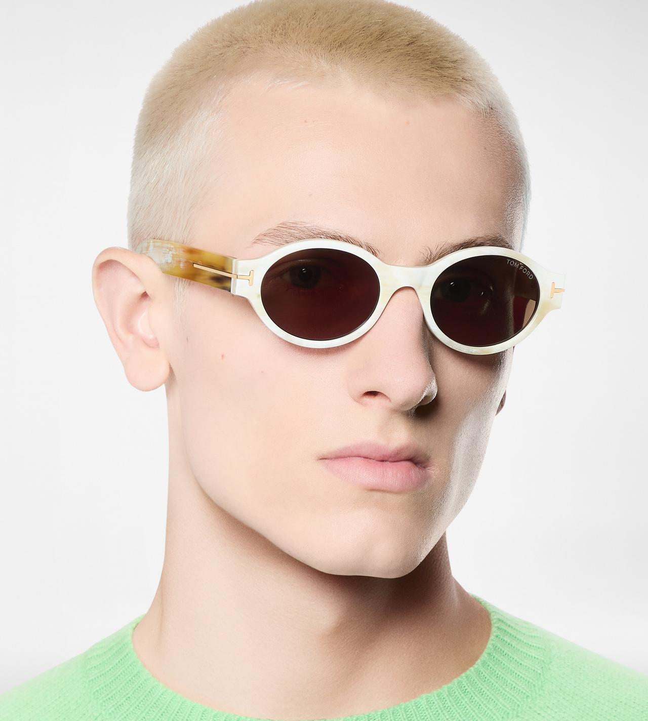 TOM FORD HORN COLOURED HORN / GREEN OVAL HORN SUNGLASSES