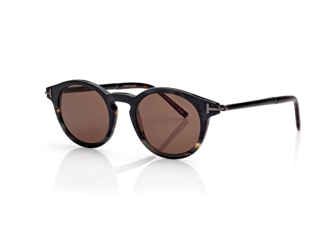 ROUND HORN AND TITANIUM SUNGLASSES image number 1
