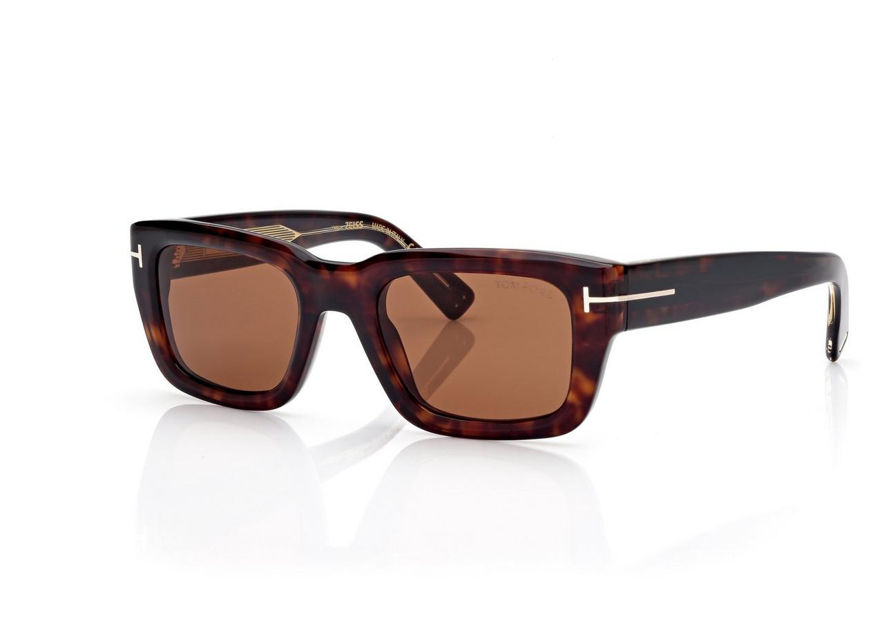 TOM FORD OM DARK HAVANA / BROWN ICON RECTANGULAR SUNGLASSES