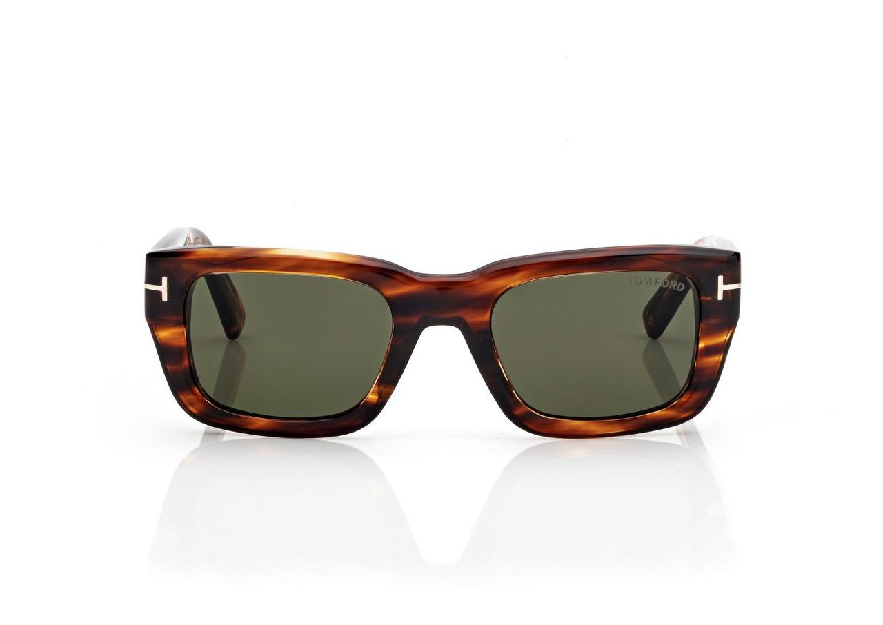 TOM FORD OM HAVANA/GREEN ICON RECTANGULAR SUNGLASSES