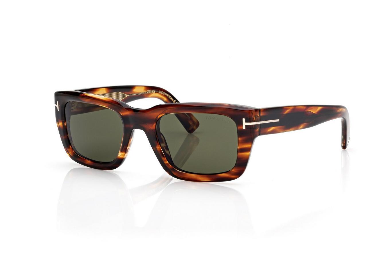 TOM FORD OM HAVANA/GREEN ICON RECTANGULAR SUNGLASSES