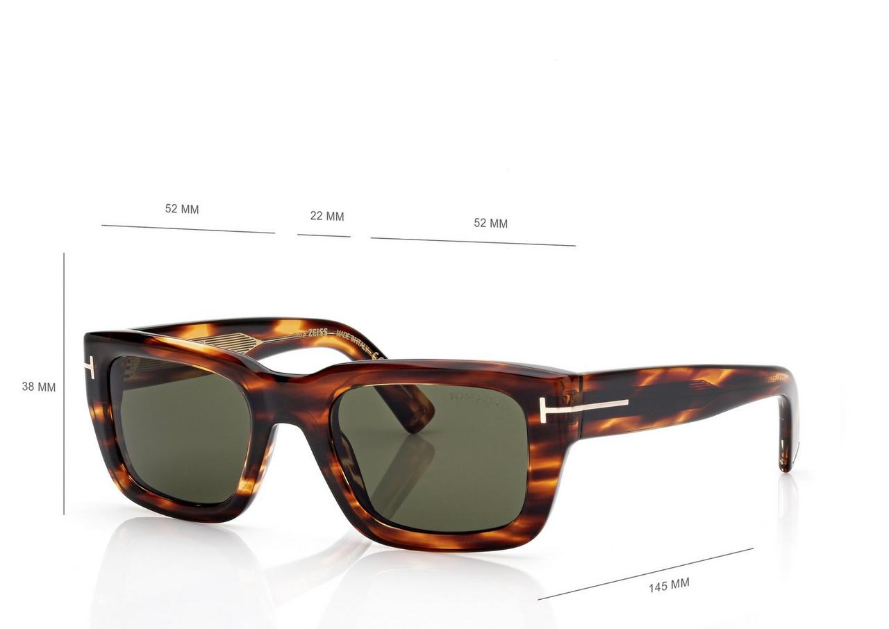 TOM FORD OM HAVANA/GREEN ICON RECTANGULAR SUNGLASSES