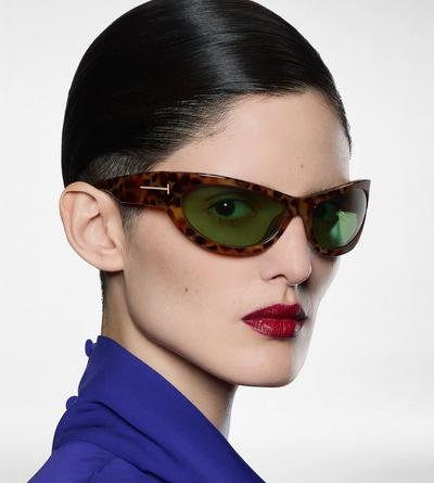TOM FORD OM HAVANA/GREEN LEONA SUNGLASSES