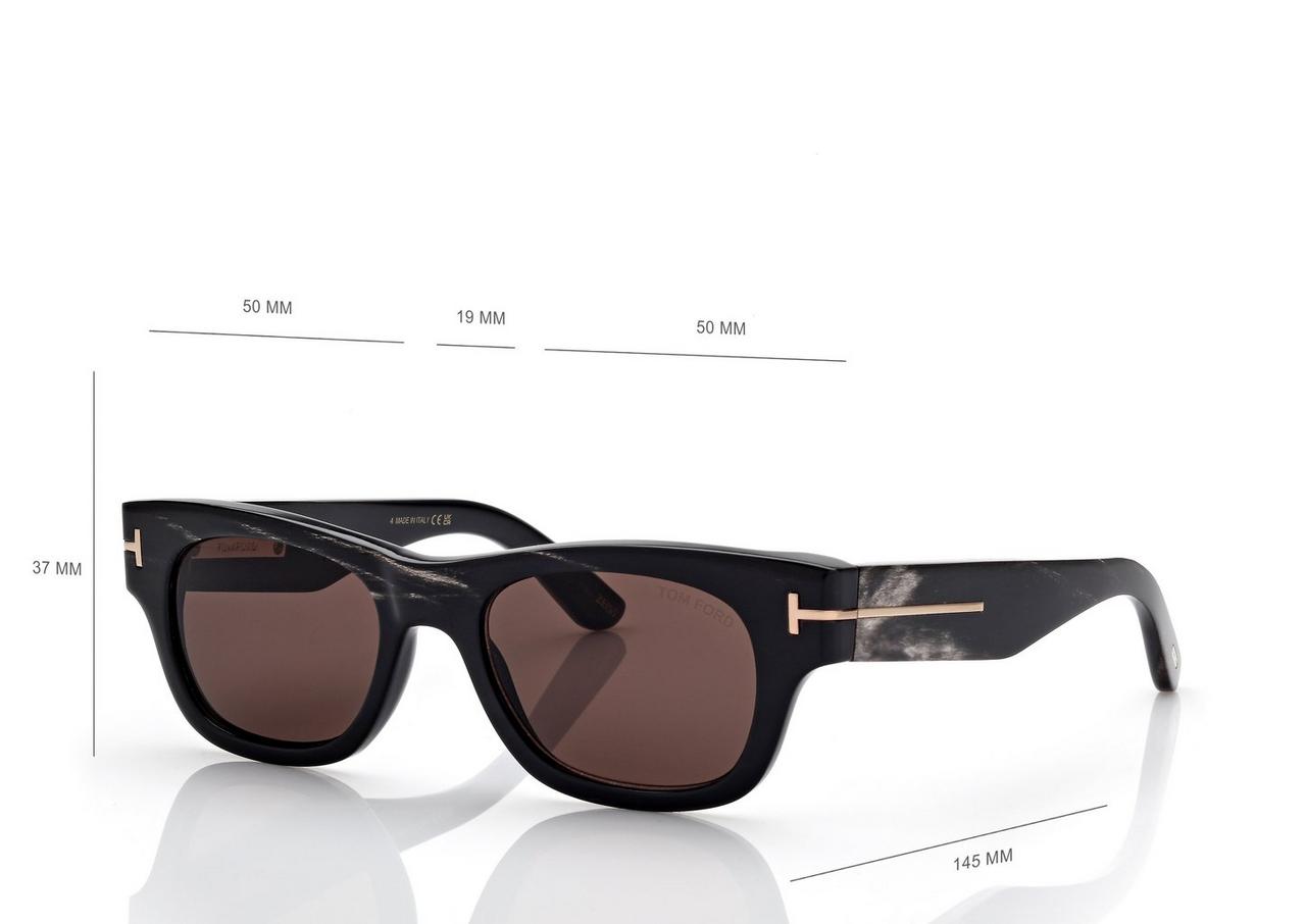 TOM FORD OM BLACK HORN SQUARE HORN SUNGLASSES