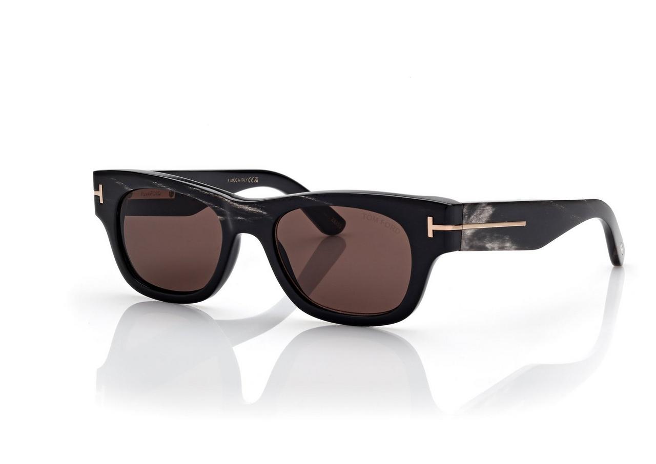 TOM FORD OM BLACK HORN SQUARE HORN SUNGLASSES