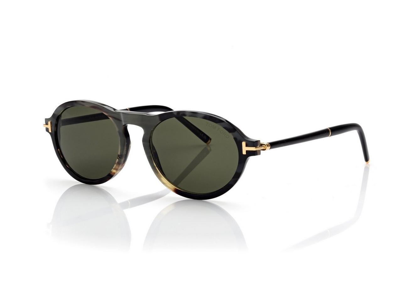 TOM FORD OM COLOURED HORN / GREEN ROUND HORN SUNGLASSES