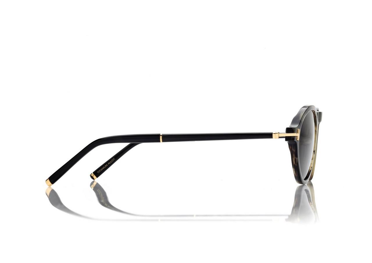 TOM FORD OM COLOURED HORN / GREEN ROUND HORN SUNGLASSES