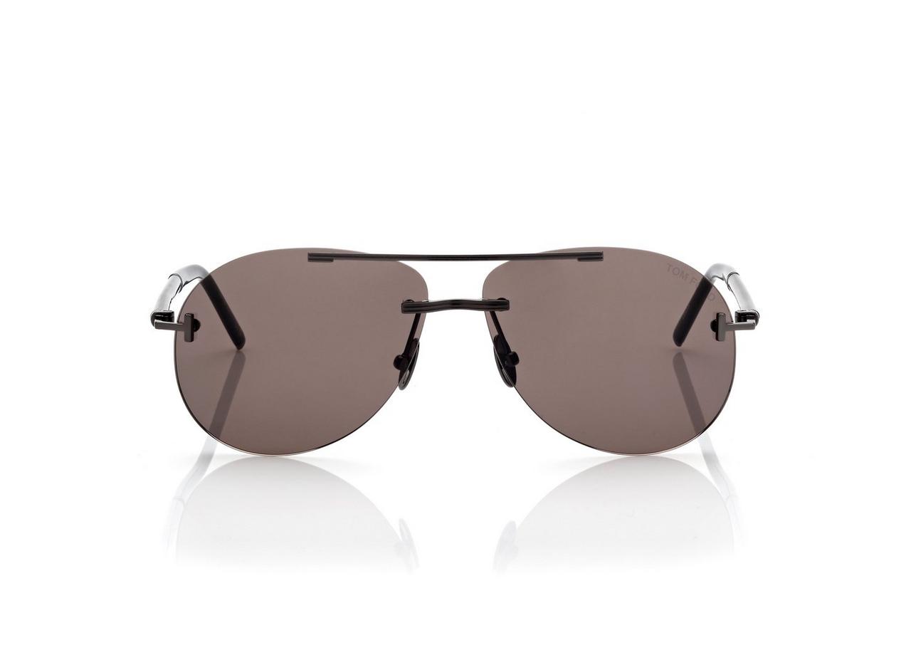 TOM FORD TITANIUM SHINY GUNMETAL  / SMOKE NAVIGATOR TITANIUM SUNGLASSES