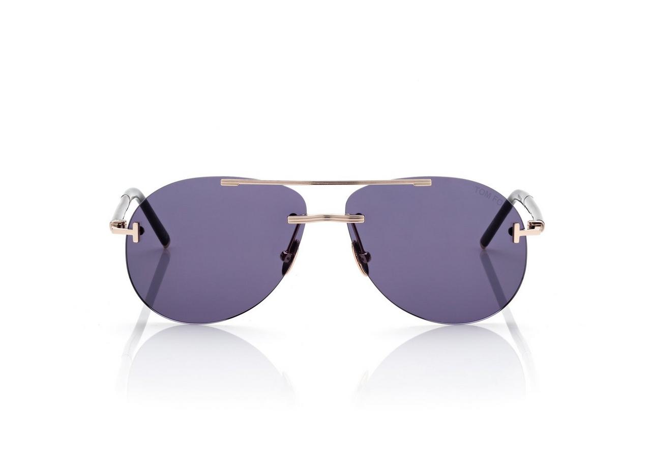 TOM FORD TITANIUM SHINY ROSE GOLD / BLUE NAVIGATOR TITANIUM SUNGLASSES