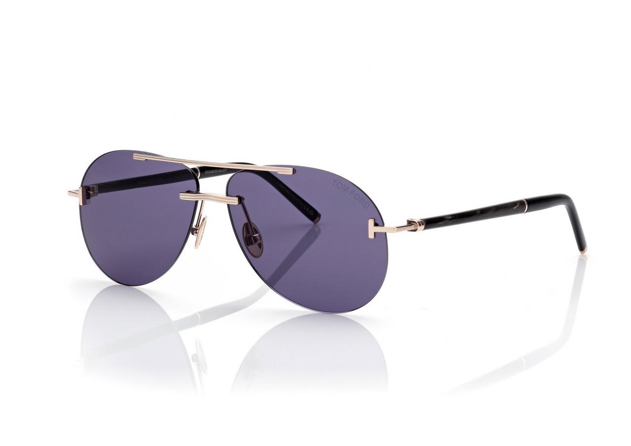 TOM FORD TITANIUM SHINY ROSE GOLD / BLUE NAVIGATOR TITANIUM SUNGLASSES