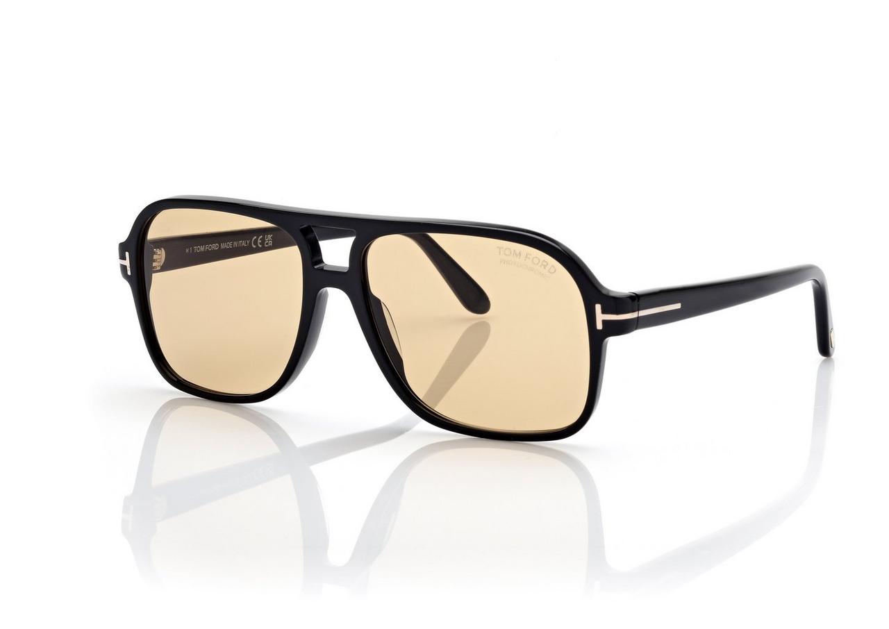 TOM FORD  SHINY BLACK / BROWN MADISON-02 SUNGLASSES