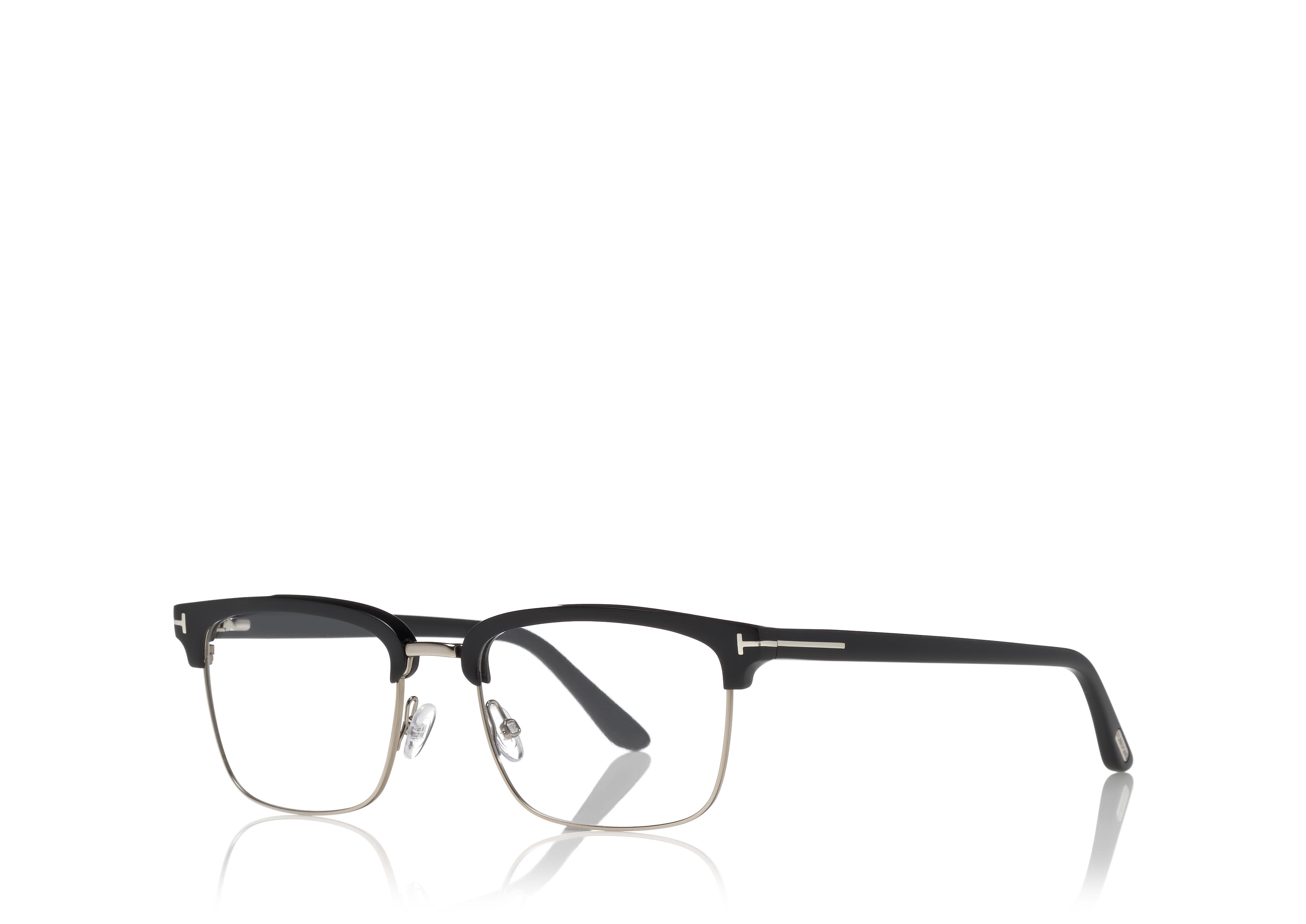 Eyeglasses Tom Ford FT 5826 -B 052 Dark Havana,t Logo/Blue Block Lenses  at  Women's Clothing store