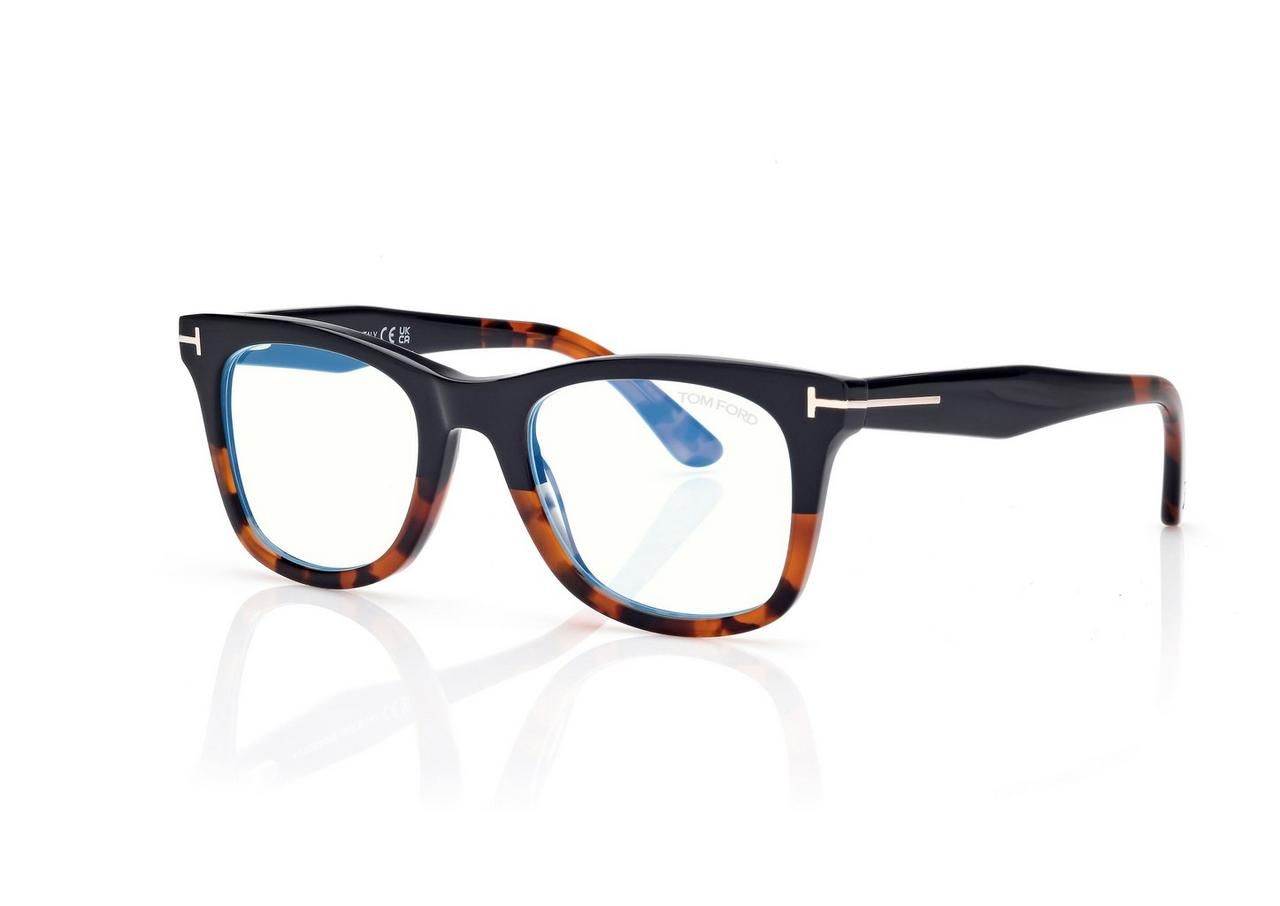 BLUE BLOCK SQUARE OPTICALS WITH CLIP ON SUNGLASSES image number 1