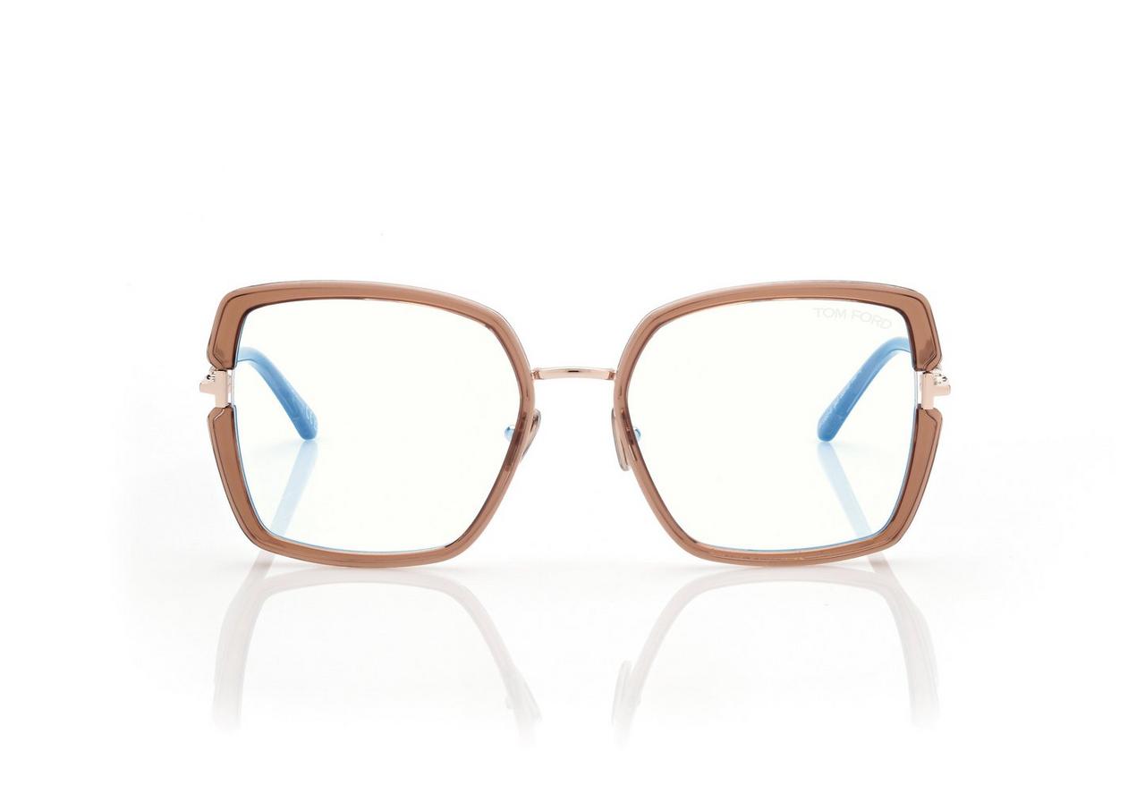 TOM FORD OM OPAL HONEY BLUE BLOCK SQUARE OPTICALS