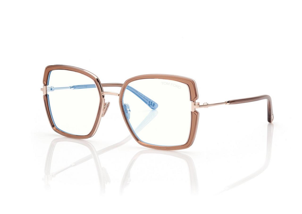 TOM FORD OM OPAL HONEY BLUE BLOCK SQUARE OPTICALS