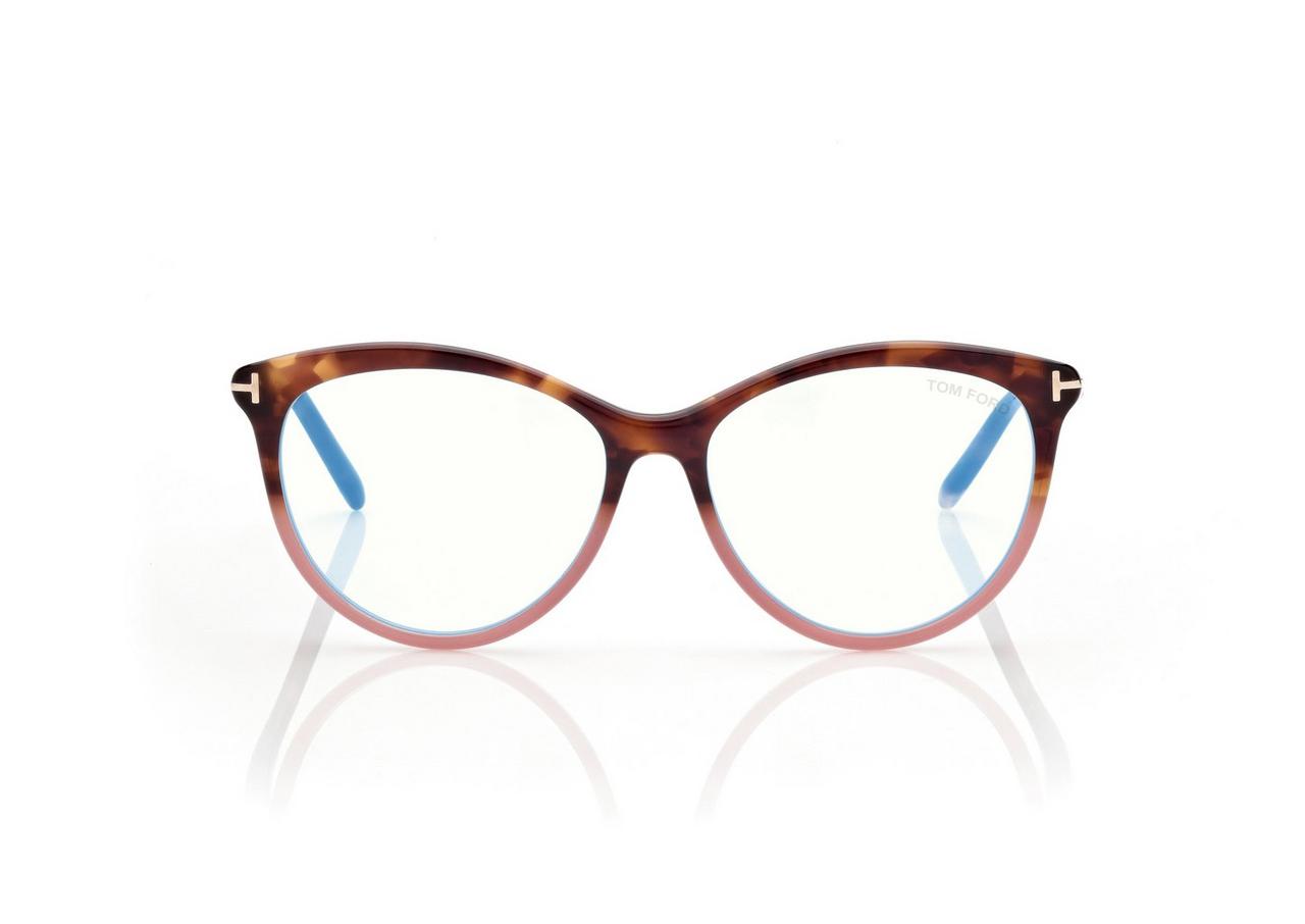 TOM FORD OM STRIPED BLACK HAVANA BLUE BLOCK ROUND OPTICALS