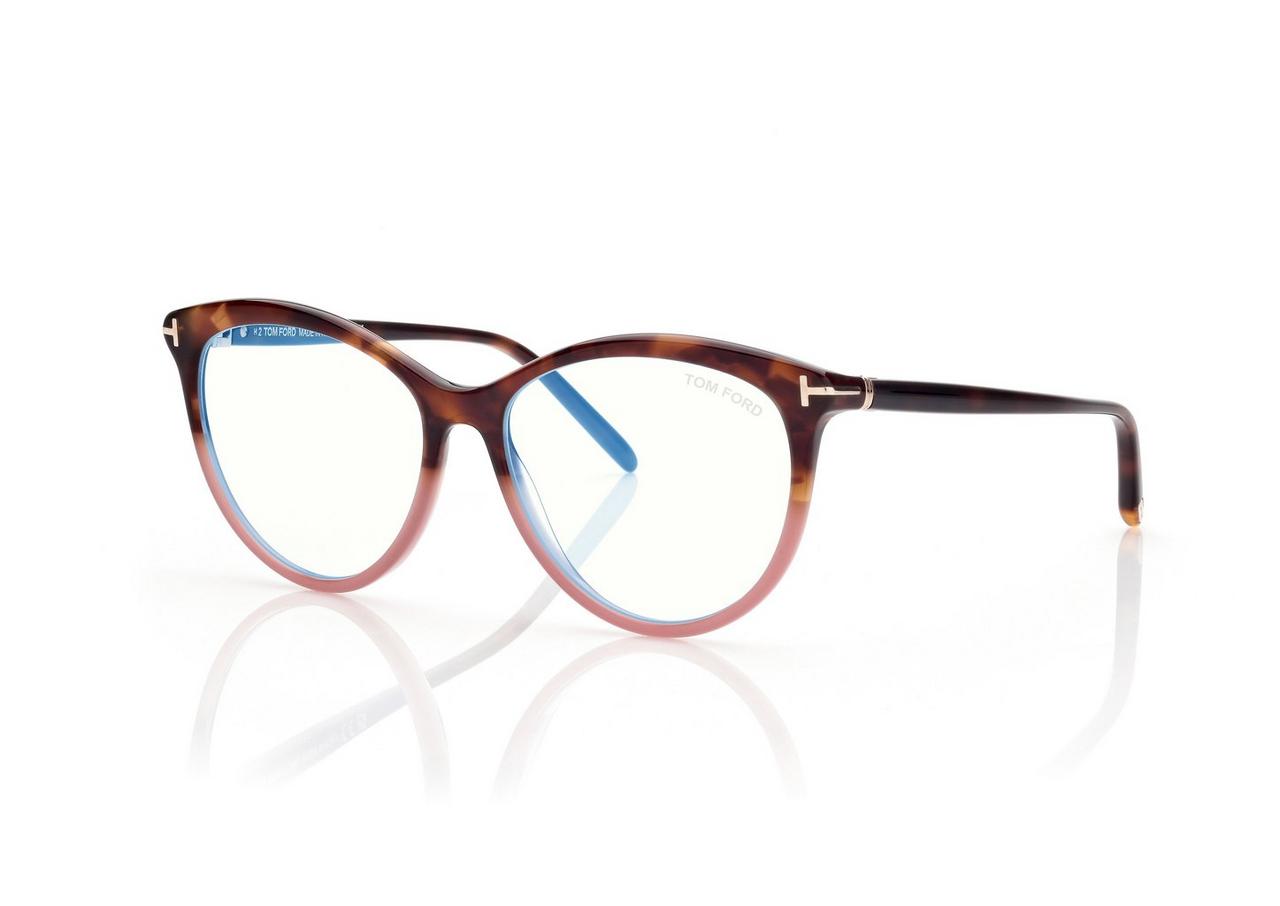 TOM FORD OM STRIPED BLACK HAVANA BLUE BLOCK ROUND OPTICALS