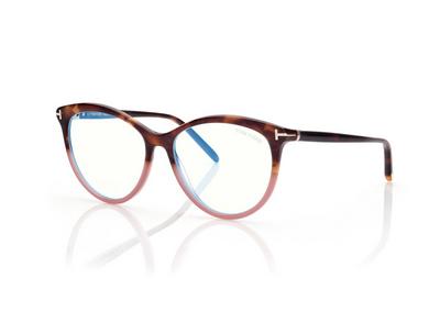 TOM FORD OM STRIPED BLACK HAVANA BLUE BLOCK ROUND OPTICALS