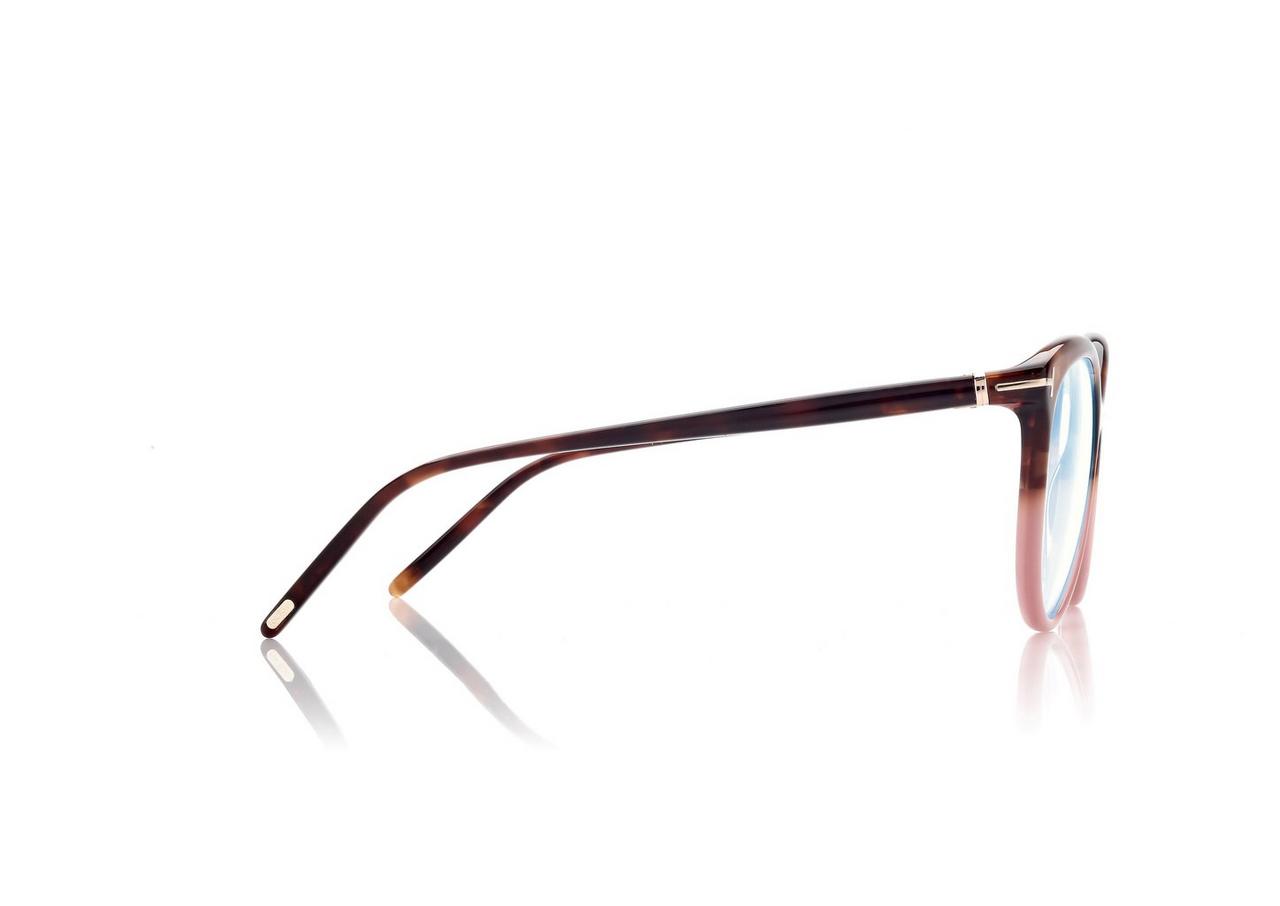 TOM FORD OM STRIPED BLACK HAVANA BLUE BLOCK ROUND OPTICALS