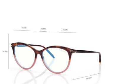 TOM FORD OM STRIPED BLACK HAVANA BLUE BLOCK ROUND OPTICALS