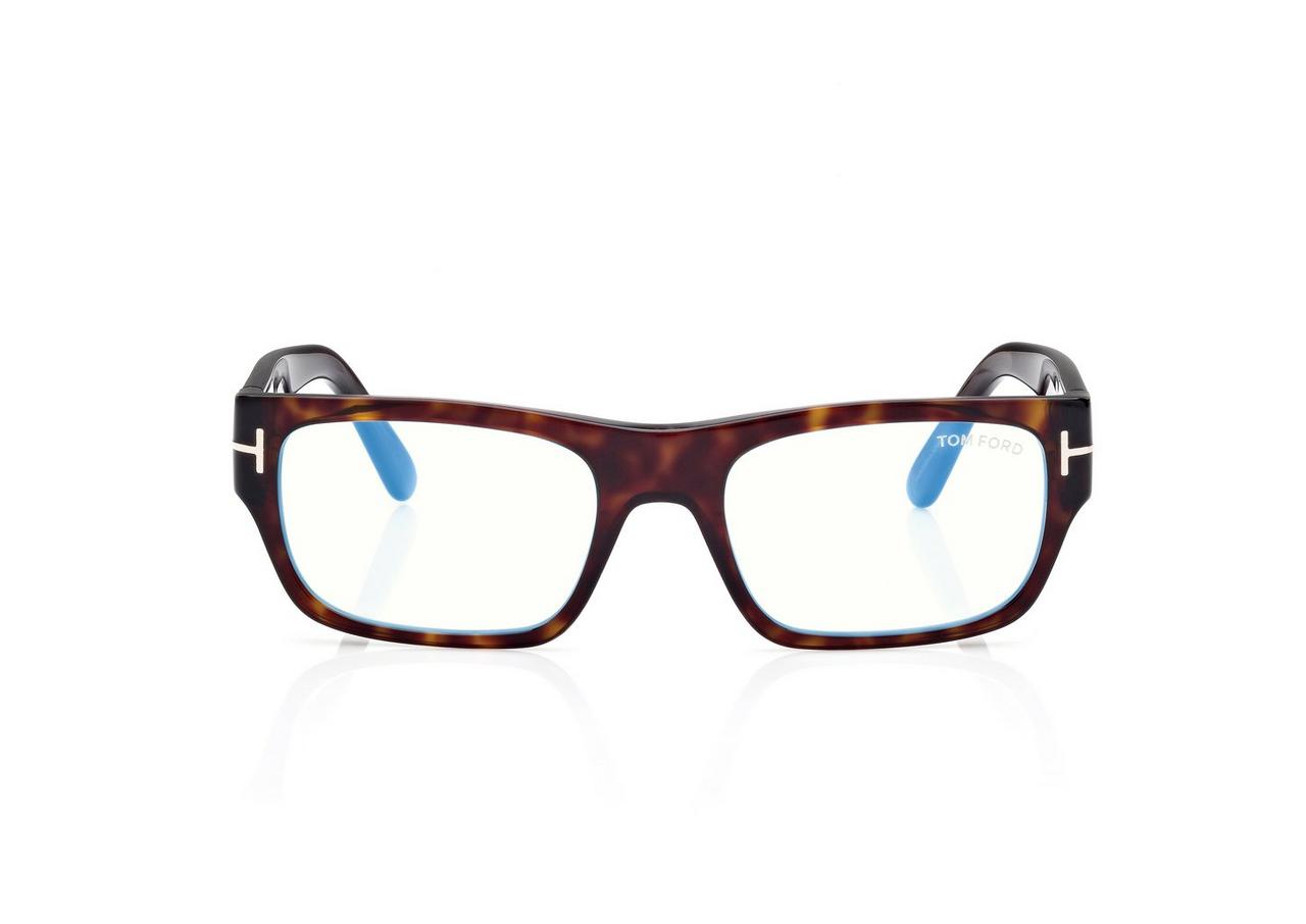 TOM FORD OM DARK HAVANA BLUE BLOCK RECTANGULAR OPTICALS