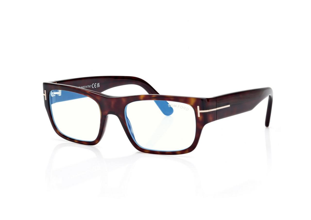 TOM FORD OM DARK HAVANA BLUE BLOCK RECTANGULAR OPTICALS
