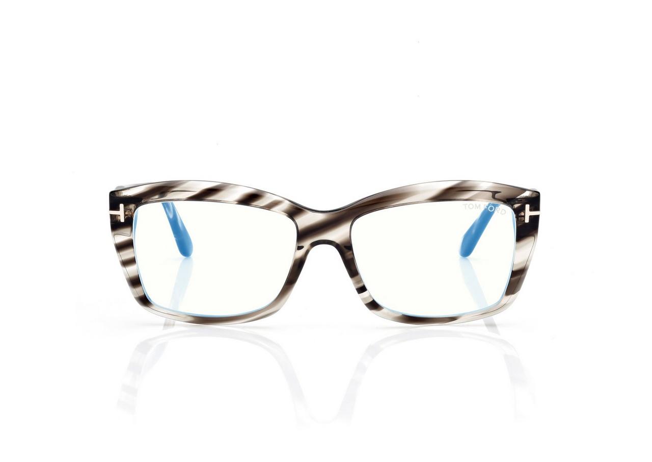 TOM FORD OM STRIPED BLACK HAVANA RECHTECKIGE BRILLE MIT BLAULICHTFILTER