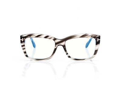TOM FORD OM STRIPED BLACK HAVANA RECHTECKIGE BRILLE MIT BLAULICHTFILTER