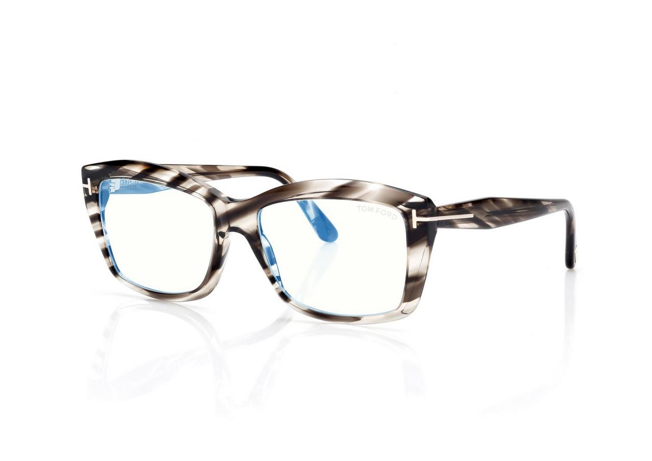 TOM FORD OM STRIPED BLACK HAVANA RECHTECKIGE BRILLE MIT BLAULICHTFILTER