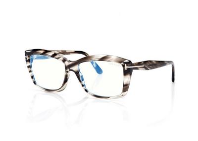 TOM FORD OM STRIPED BLACK HAVANA RECHTECKIGE BRILLE MIT BLAULICHTFILTER