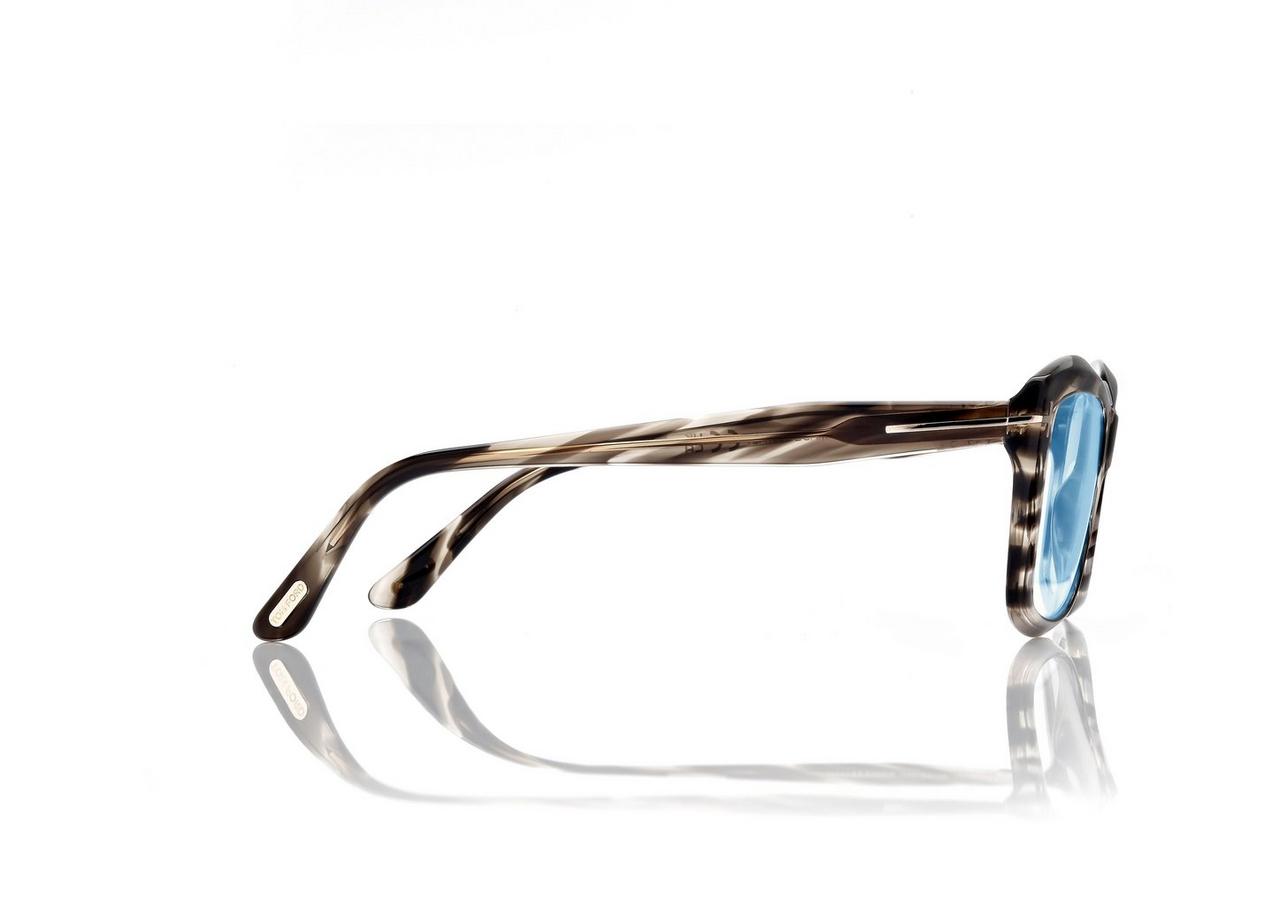TOM FORD OM STRIPED BLACK HAVANA RECHTECKIGE BRILLE MIT BLAULICHTFILTER