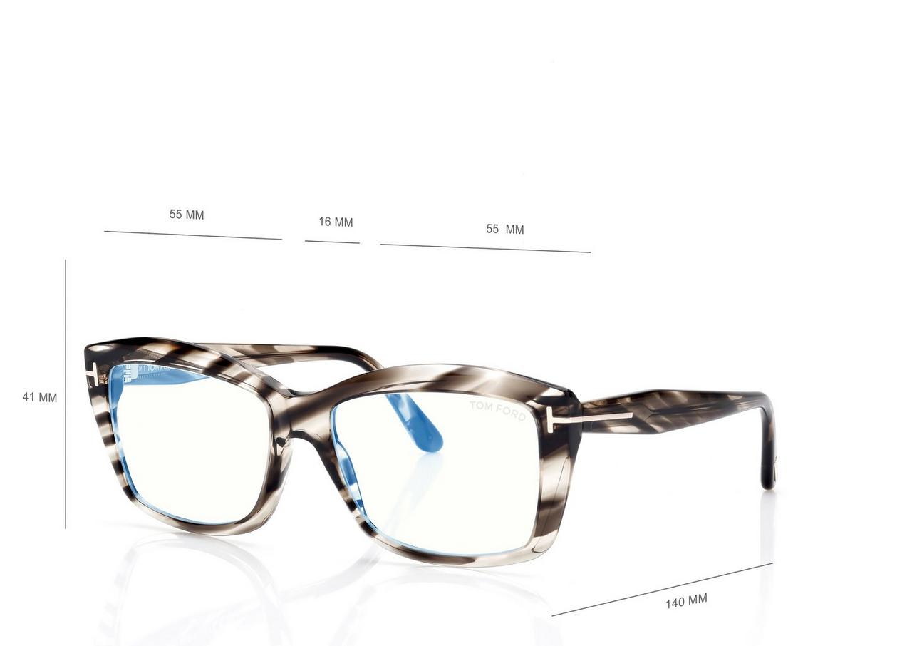 TOM FORD OM STRIPED BLACK HAVANA RECHTECKIGE BRILLE MIT BLAULICHTFILTER