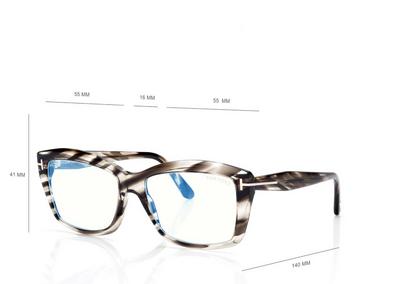 TOM FORD OM STRIPED BLACK HAVANA RECHTECKIGE BRILLE MIT BLAULICHTFILTER