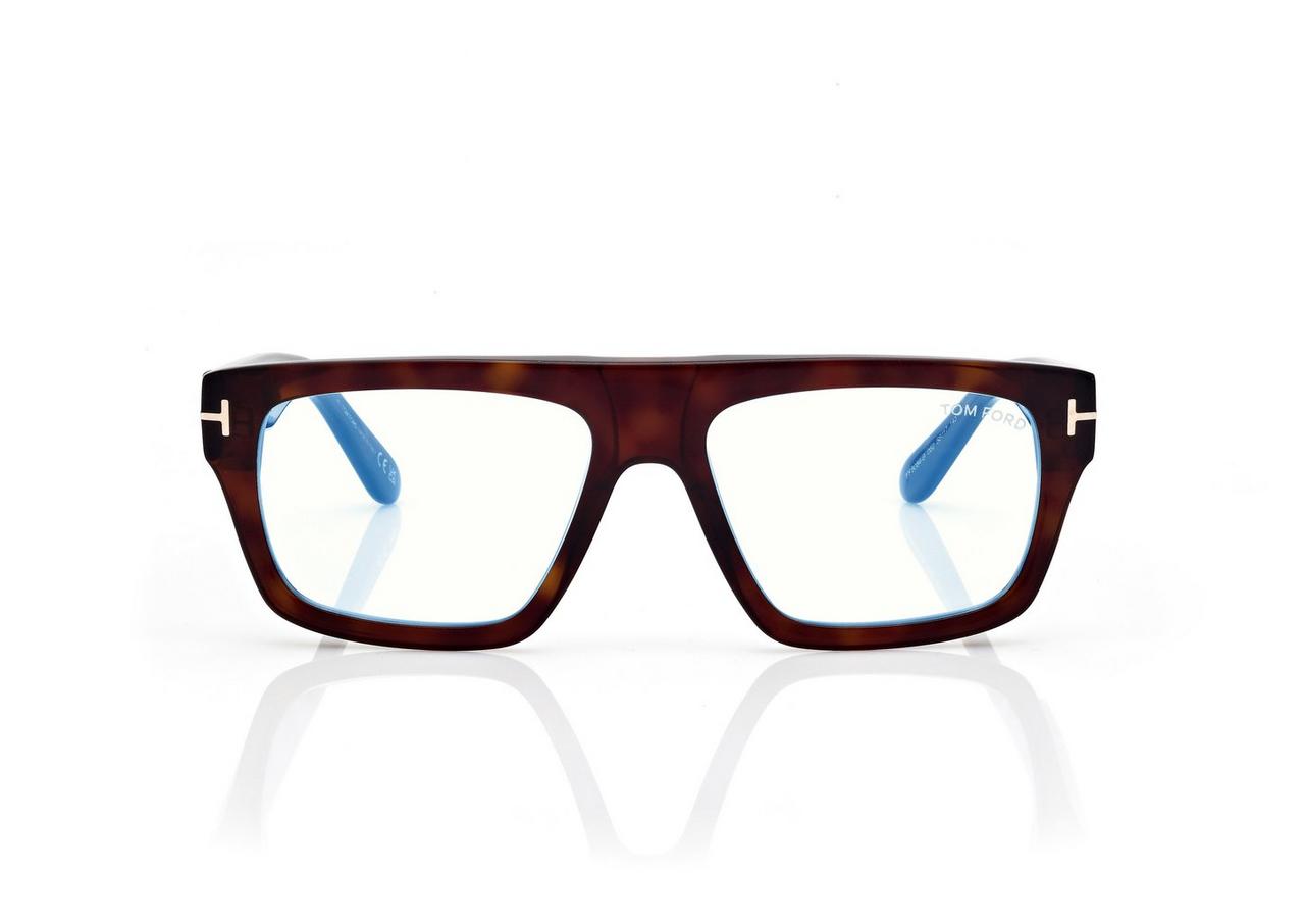TOM FORD OM DARK HAVANA BLUE BLOCK RECTANGULAR OPTICALS
