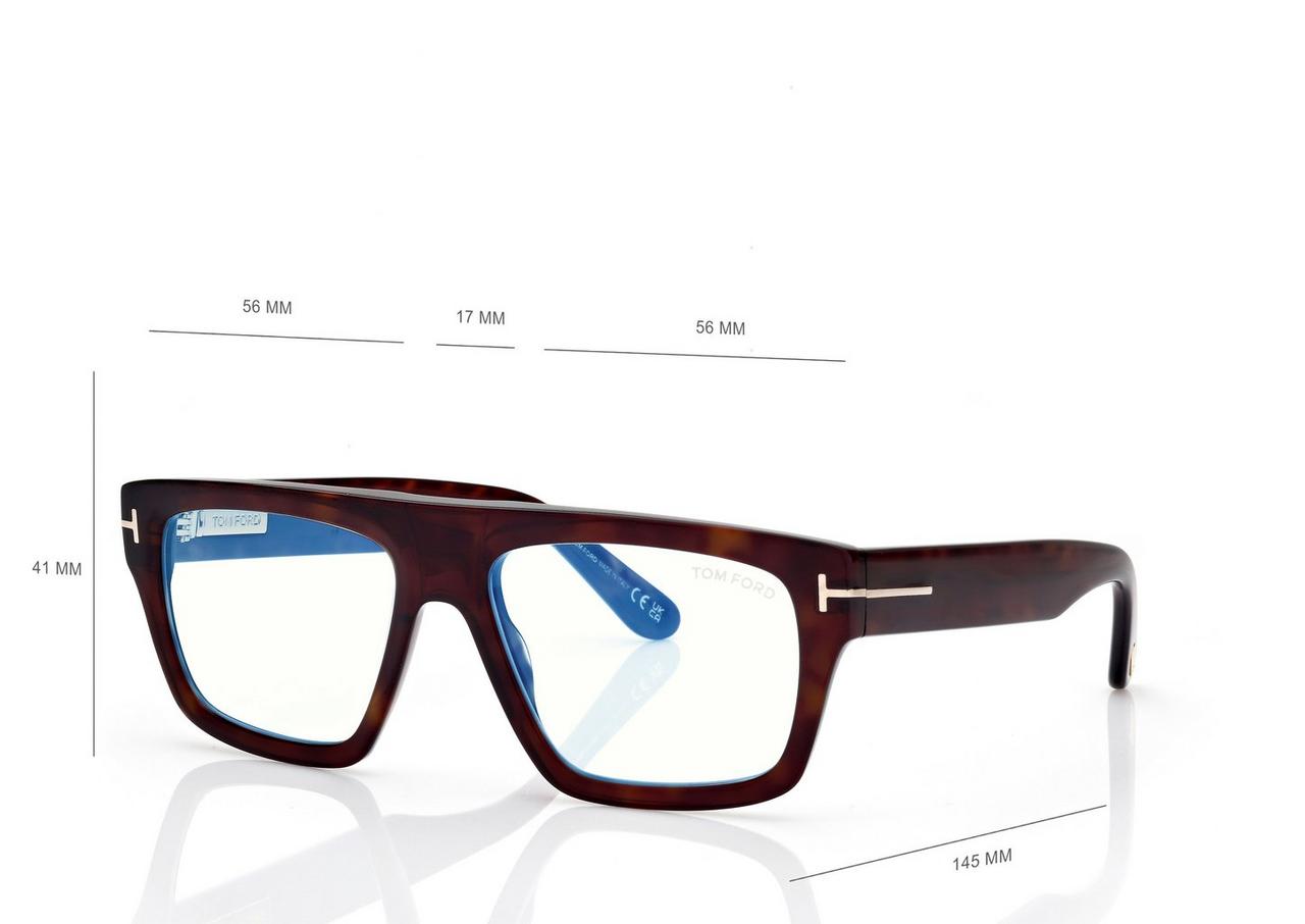 TOM FORD OM DARK HAVANA BLUE BLOCK RECTANGULAR OPTICALS
