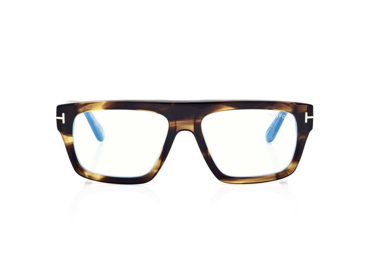 TOM FORD OM STRIPED BLACK HAVANA RECHTECKIGE BRILLE MIT BLAULICHTFILTER