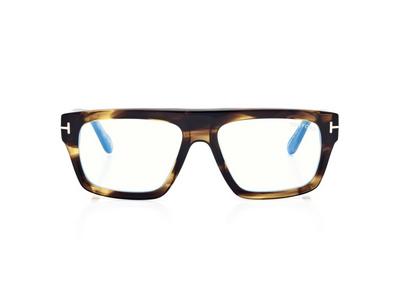 TOM FORD OM STRIPED BLACK HAVANA RECHTECKIGE BRILLE MIT BLAULICHTFILTER