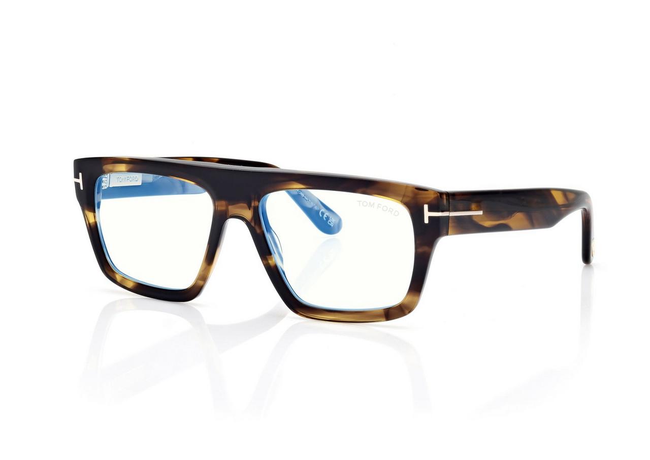 TOM FORD OM STRIPED BLACK HAVANA RECHTECKIGE BRILLE MIT BLAULICHTFILTER