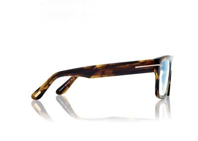 TOM FORD OM STRIPED BLACK HAVANA RECHTECKIGE BRILLE MIT BLAULICHTFILTER